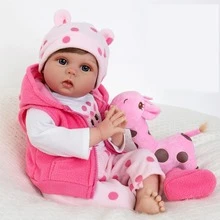 22" Silicone Reborn Baby Dolls,Sweet Girl Realistic Doll Soft Vinyl Body with Giraffe Toy and Bottles,Newborn Babies Dolls Gift for Kids Age 3+ - 粉色 - 查看 4