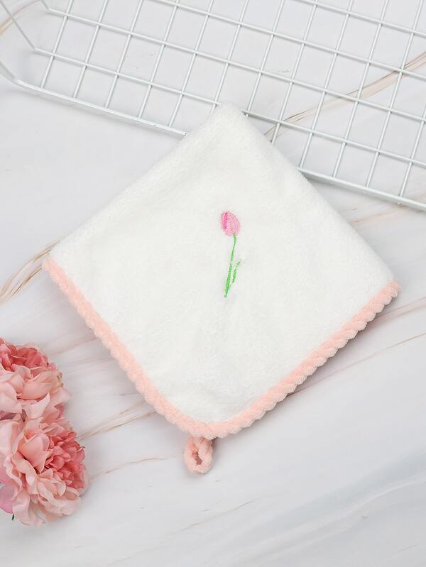 منشفة يد أبيض خزامى مطرز قطعة واحدة