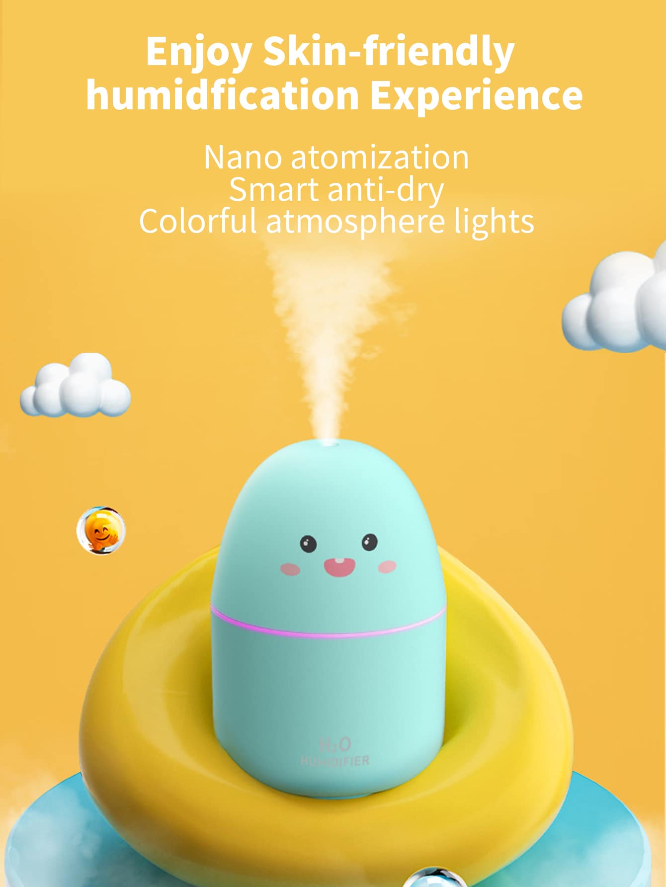 1 件装 H2O 空气加湿器 350 毫升可爱牛油果便携式迷你 USB 芳香扩散器带冷雾适用于卧室家用车用植物净化器 Humificador - 藍色 - 查看 1