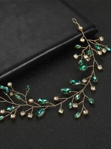 1入組金色和綠色水鑽鏈條髮帶婚禮髮飾 - 綠色 - 查看 2