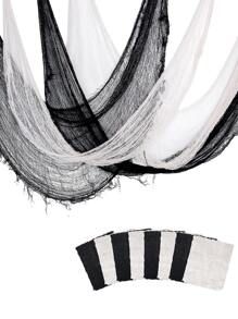 Halloween Party Decoration Two Tone Ghost House Decorative Gauze Terrifying Background Cloth - Black and White - View 1