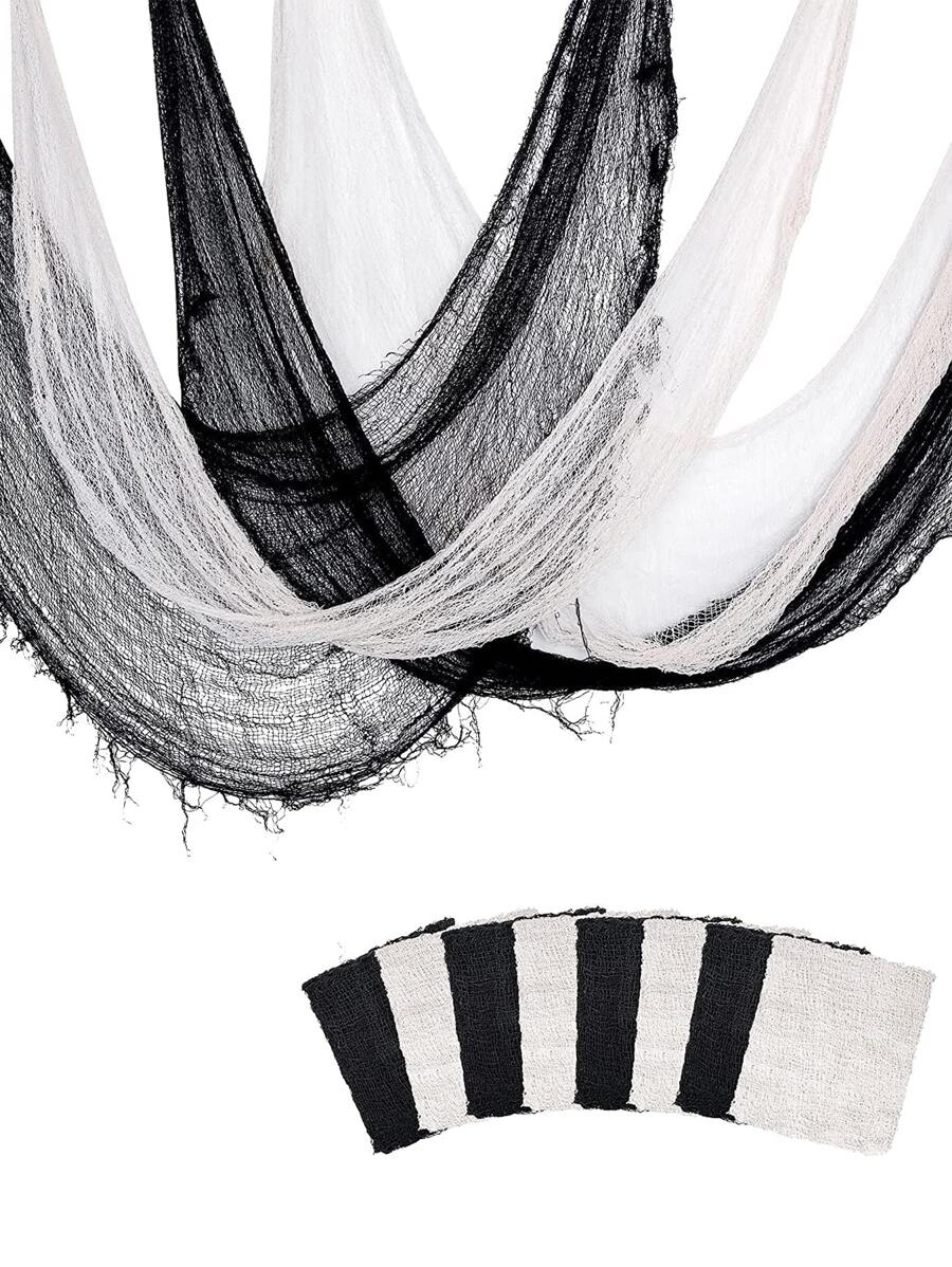 Halloween Party Decoration Two Tone Ghost House Decorative Gauze Terrifying Background Cloth - Black and White - View 1