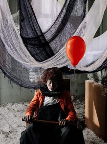 Halloween Party Decoration Two Tone Ghost House Decorative Gauze Terrifying Background Cloth - Black and White - View 6