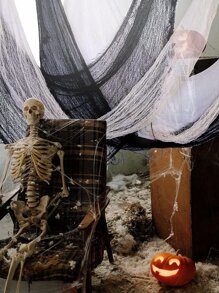 Halloween Party Decoration Two Tone Ghost House Decorative Gauze Terrifying Background Cloth - Black and White - View 5