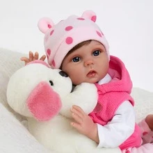 22" Silicone Reborn Baby Dolls,Sweet Girl Realistic Doll Soft Vinyl Body with Giraffe Toy and Bottles,Newborn Babies Dolls Gift for Kids Age 3+ - 粉色 - 查看 6