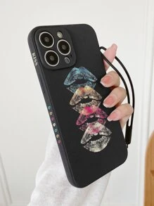 Lip Pattern Phone Case With Lanyard,International Version, Not The Domestic Version - Multicolor - View 1