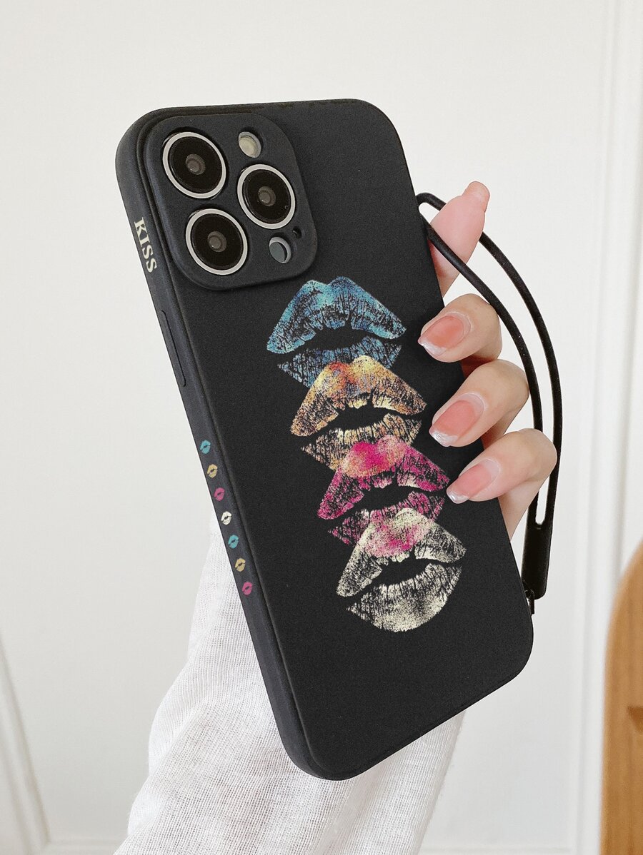 Lip Pattern Phone Case With Lanyard,International Version, Not The Domestic Version - Multicolor - View 1