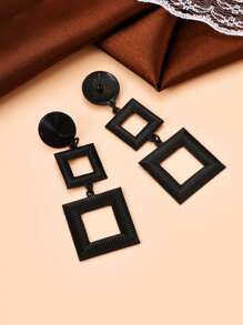 1pair Classic Simple Geometric Multi-layer Square Earrings - Black - View 3