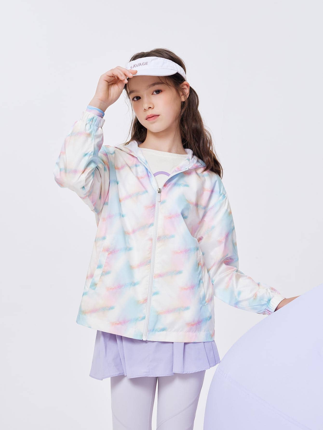 Balabala 青少年女孩字母圖案紮染輕便連帽外套合適的適合春天和秋天