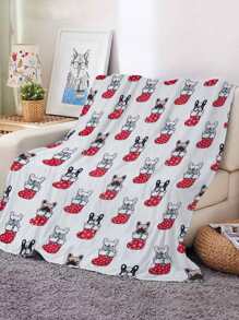 1 件白色圣诞袜图案印花涤纶矩形盖毯，现代风格，可洗，不褪色，不脱落，适合家庭使用，四季皆宜 - 彩色 - 查看 1