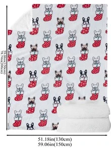 1 件白色圣诞袜图案印花涤纶矩形盖毯，现代风格，可洗，不褪色，不脱落，适合家庭使用，四季皆宜 - 彩色 - 查看 2