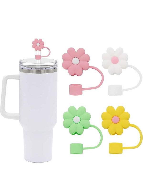 4pcs Daisy Shaped Reusable Silicone Dustproof Straw Cap 68mm Straws