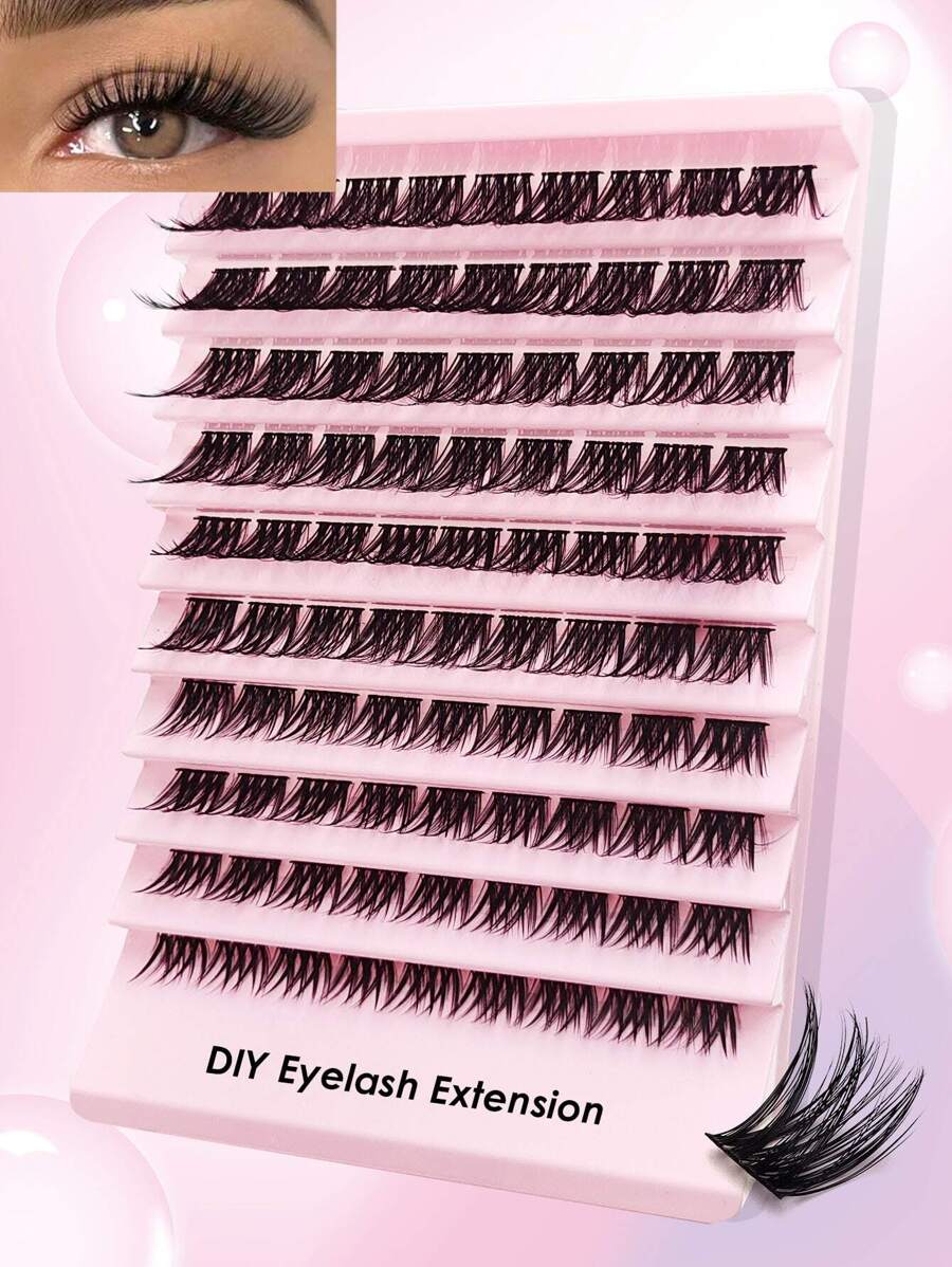 Asiteo 90pcs Cartoon Style Thick Eyelash Extensions, DIY Eyelash Cluster, Individual Eyelash Extensions For Home Use - Black - View 1