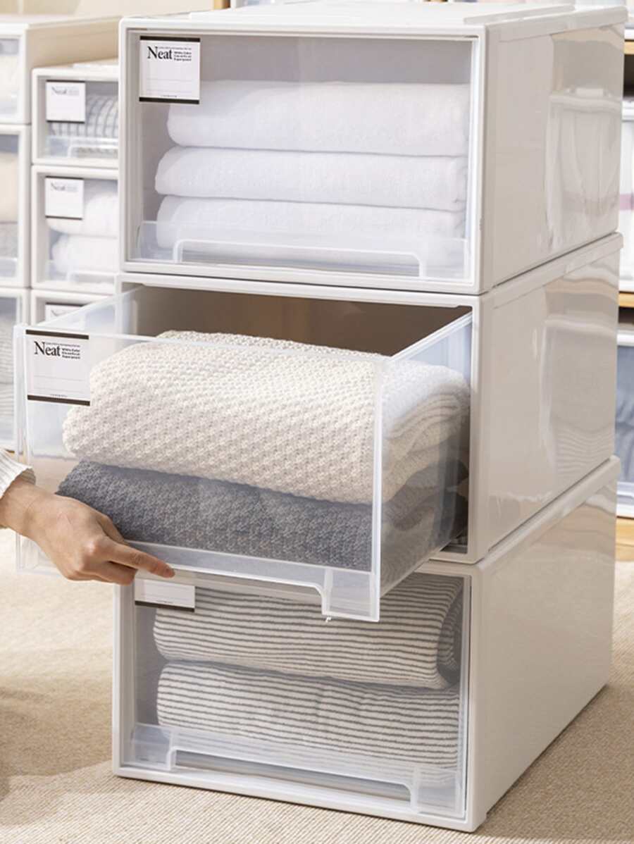 1pc Clear Clothes Storage Box  Decorations   Autumn Decor Festival Decor Room Decor Home Decor Fall Decor Bedroom Decor - White - View 1