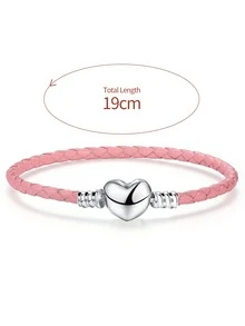 Máy Tính Thời Trang Trái Tim Trang Trí Đầu Đĩa Đơn Màu Hồng Dây Da Bracelet19CM Dành Cho Nữ S925 Bạc Cao Cấp Làm Trang Sức - Bạc - Xem 4