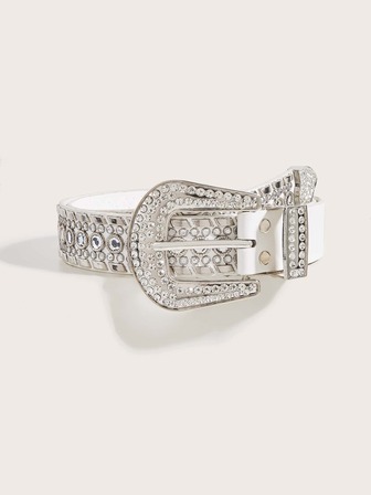 1入組男孩&女孩銀水鑽裝飾的扣飾PU皮腰帶