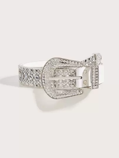 1入組男孩&女孩銀水鑽裝飾的扣飾PU皮腰帶