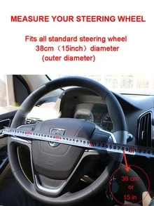 全車通用38cm汽車方向盤套,耐用的diy手縫方向盤包裝,配針和線 - 黑色 - 查看 7