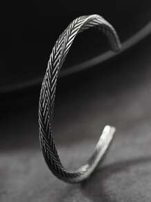 1pc Vintage Open Bangle for Men Delicate Silver Color Cuff Bracelet Fashion Casual Party Jewelry - Silver - View 2