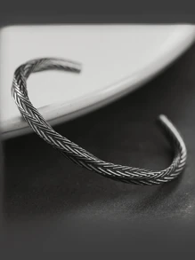 1pc Vintage Open Bangle for Men Delicate Silver Color Cuff Bracelet Fashion Casual Party Jewelry - Silver - View 1