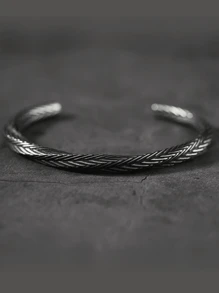 1pc Vintage Open Bangle for Men Delicate Silver Color Cuff Bracelet Fashion Casual Party Jewelry - Silver - View 3