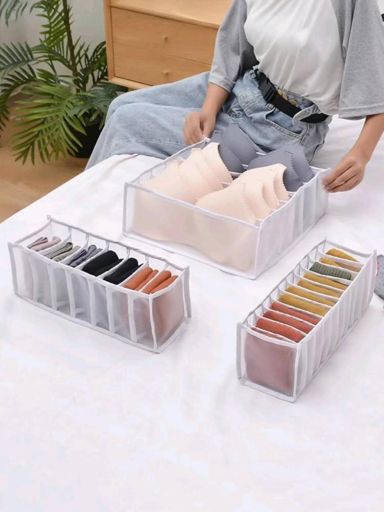 1 Miếng Kiểu-Ngăn kéo
 Đồ lót Hộp trữ vớ Với Nhiều Ngăn - trắng - Xem 1