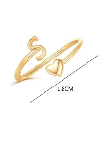 Vanel Nhẫn cắt chữ cái hình trái tim tối giản cho phụ nữ, chất liệu đồng (mềm) Nhẫn chữ cái A-Z hình trái tim có thể điều chỉnh, trang sức cưới dễ thương cho ngày lễ tình nhân - Vàng - Xem 8