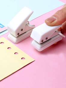 1pc Mini Single Hole Puncher, Student Stationery DIY Punch Machine, Handheld Paper Punch With Drilling Capacity Of A Few Pages - White - View 2