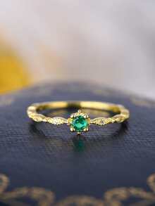 Ins Style Japanese-inspired Rectangle Cubic Zirconia Statement Ring As Food Ring, 925s Silver Plated With 14k Gold - Yellow - View 6