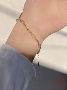 S925純銀手環女性時尚幾何鍍金手鐲首飾類 - 金黃色 - 查看 3