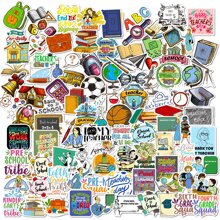 100入組/套卡通圖案貼紙,簡約風教室電腦剪貼簿塗鴉貼紙 - 彩色 - 查看 1