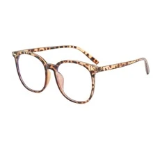1 对女士时尚豹纹大框圆形光学眼镜，休闲日常佩戴眼镜配件女士 - 彩色 - 查看 3