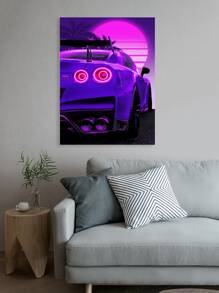 1入組賽車牆壁藝術印刷品，日本 Gtr R34 天際線牆壁藝術現代都市霓虹燈海報，天際線汽車帆布藝術畫適合客廳男孩房間牆壁裝飾 - 紫色 - 查看 3