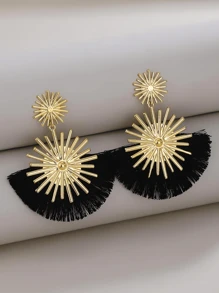 1雙時尚扇形耳環適合女士,合適的適用於日常穿著,節日,派對,約會,作為禮物 - 黑色 - 查看 2