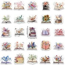 50pcs Book & Flower Themed Artistic Graffiti Sticker - Multicolor - View 2