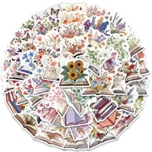 50pcs Book & Flower Themed Artistic Graffiti Sticker - Multicolor - View 5