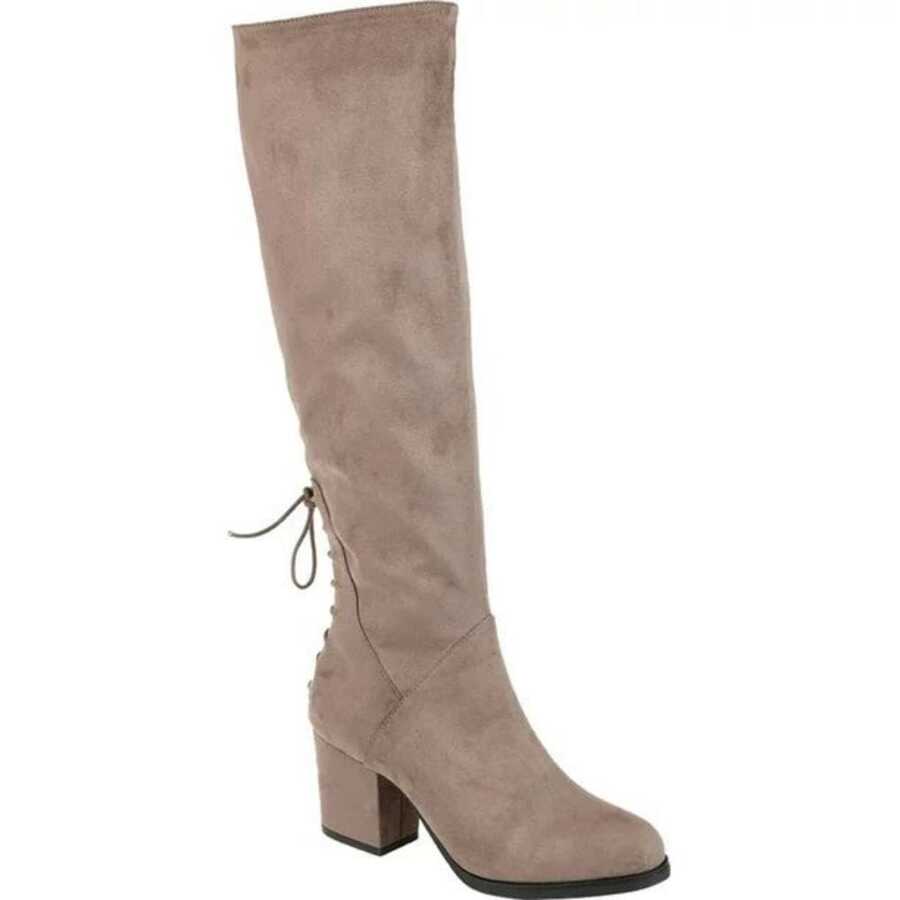 Extra Wide Calf Knee High Boot Faux Suede - 卡其色 - 查看 1