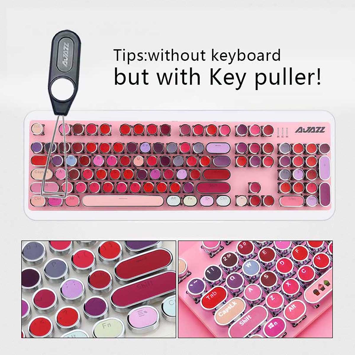 AJAZZ 104pcs Electroplated Punk Vintage Round Keycaps Steampunk Mechanical Keyboard Keycaps - Red and White - View 1