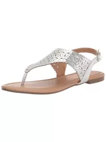 Women Rhinestone Gladiator T-Strap Thong Sandals Casual Wear Cute Flat Sandals Adjustable Buckle Beach Dress Summer Shoes - Bạc - Xem 4