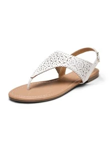 Women Rhinestone Gladiator T-Strap Thong Sandals Casual Wear Cute Flat Sandals Adjustable Buckle Beach Dress Summer Shoes - trắng - Xem 6