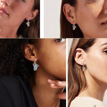 1雙精美優雅紅色的心形方晶鋯石&七月誕生石單翅膀蝴蝶懸垂耳環適用於穿著