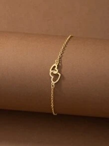 1pc Double-Clasp Gold Plated Heart Detail Anklet For Women, Beach Vacation Jewelry Gift Valentines,Mom,Mother,Mother's Day,Gift - Yellow Gold - View 4