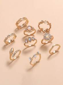 7入組波西米亞風格戒指套裝,星月寶石蛇形戒指套裝 - 金色 - 查看 4
