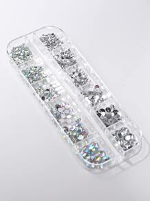 Runde flache Rückseite Harz Strass Nail Art dekorative Edelsteine in einer 12er Gitterbox, gemischte Modelle und Größen für DIY Dekorationen, Nail Charms, Nagelzubehör - Transparent - Übersicht 4