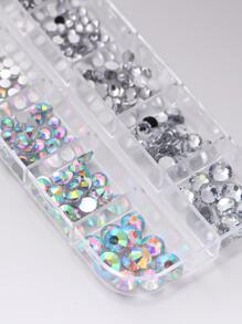 Runde flache Rückseite Harz Strass Nail Art dekorative Edelsteine in einer 12er Gitterbox, gemischte Modelle und Größen für DIY Dekorationen, Nail Charms, Nagelzubehör - Transparent - Übersicht 3