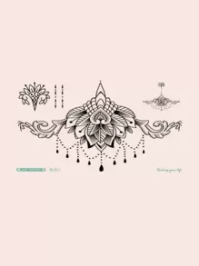1pc Sexy Floral & Geometric Waterproof Temporary Tattoo Sticker For Chest And Waist - Brown - View 4