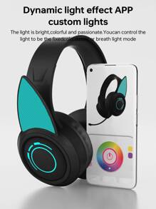 YAKR Yaken 無線耳機彩色發光遊戲 E 體耳機動漫系妖精降噪帶 App - 黑色 - 查看 3