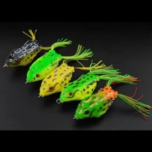 钓鱼 5 件/套 顶水蛙饵 软管饵 塑料鱼饵 带鱼钩 顶水鳐蛙 3D 人造眼 - 彩色 - 查看 2