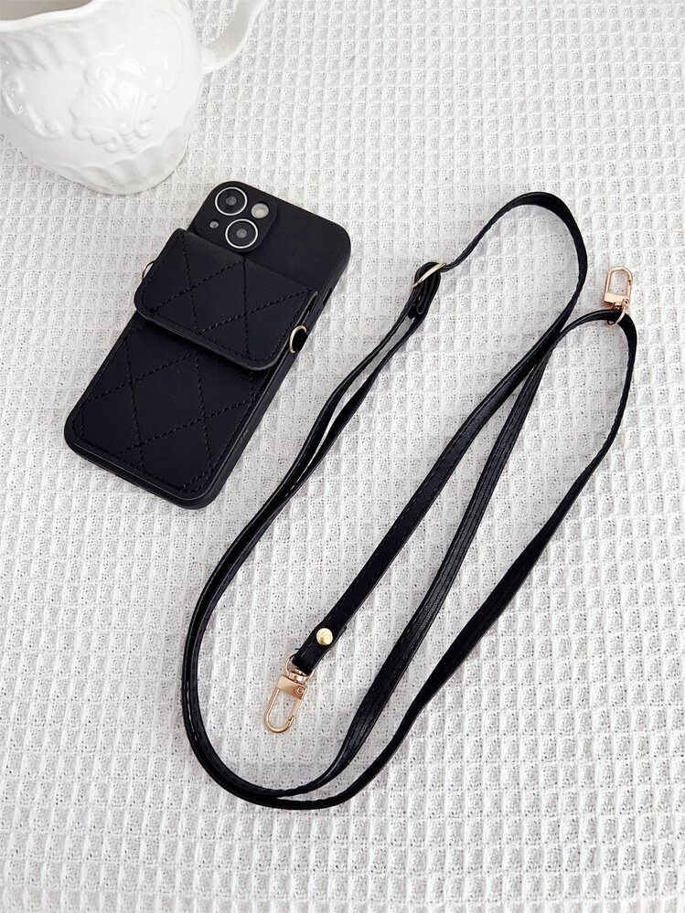 1 件黑色可调节斜挎带卡夹手机壳，适用于 Apple 11/11Pro/11ProMax、12/12Pro/12ProMax、13/13Pro/13ProMax、14/14Pro/14Plus/14ProMax、15/15Plus/15Pro/15ProMax、XR/XSMax、7Plus/8Plus、16/16ProMax、17/17Pro/17ProMax，可容纳 2 张卡，可拆卸肩带 - 黑色 - 查看 3