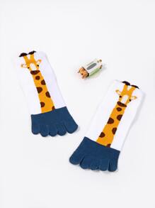 1雙孩子們的可愛卡通有圖案的吸汗透氣五指襪子適用於休閒穿戴,四季 - 白色 - 查看 1